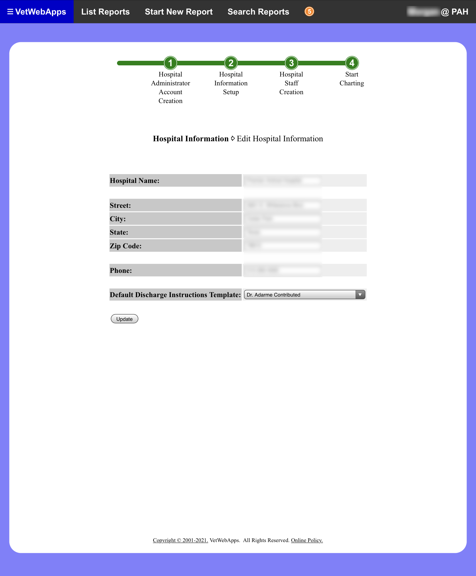 Hospital Information Setup