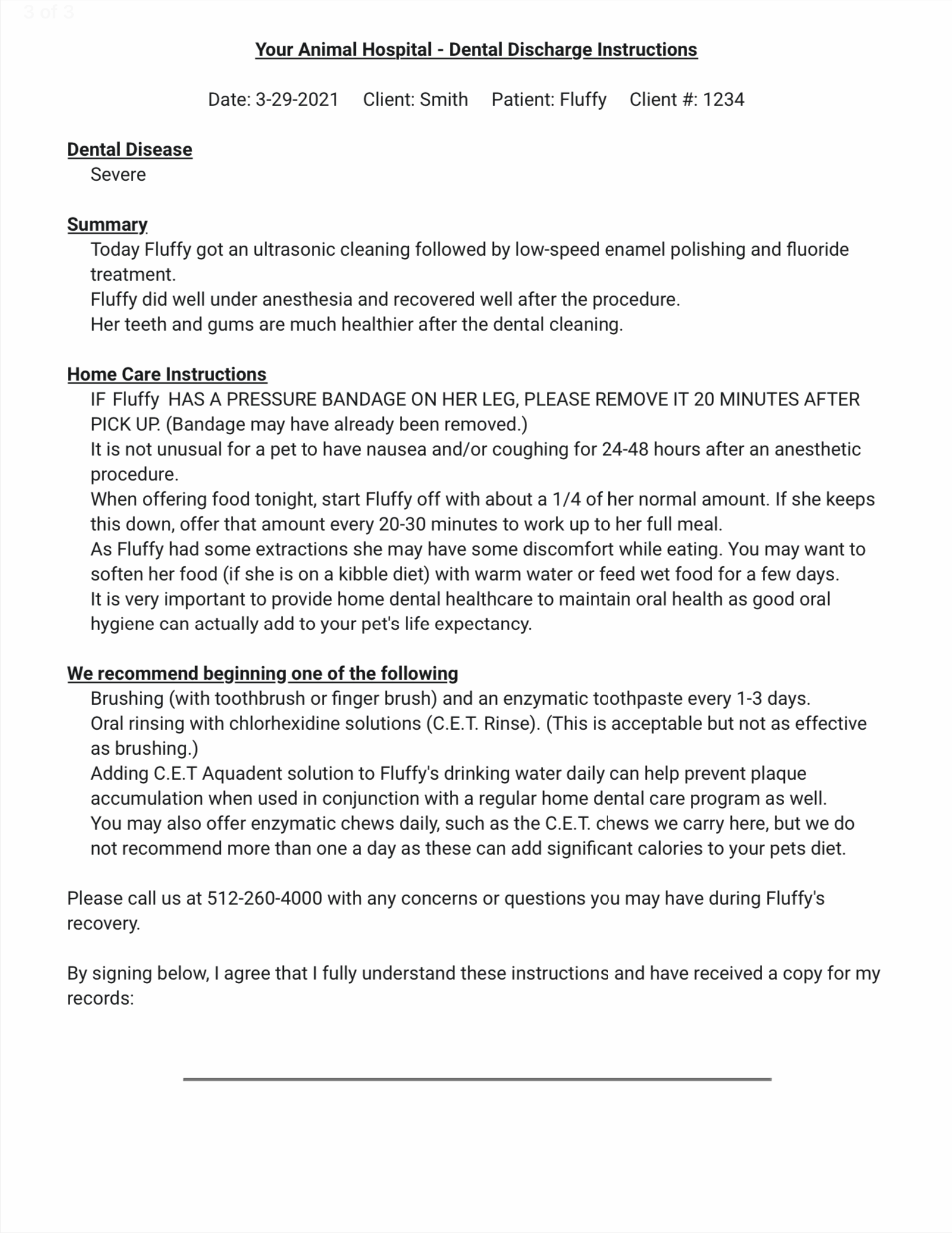 Example Patient Go Home Chart